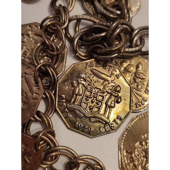 Vintage Multichain Brass Necklace DOMINICAN REPUBLIC JAMAICA coins collectible - Picture 7 of 9